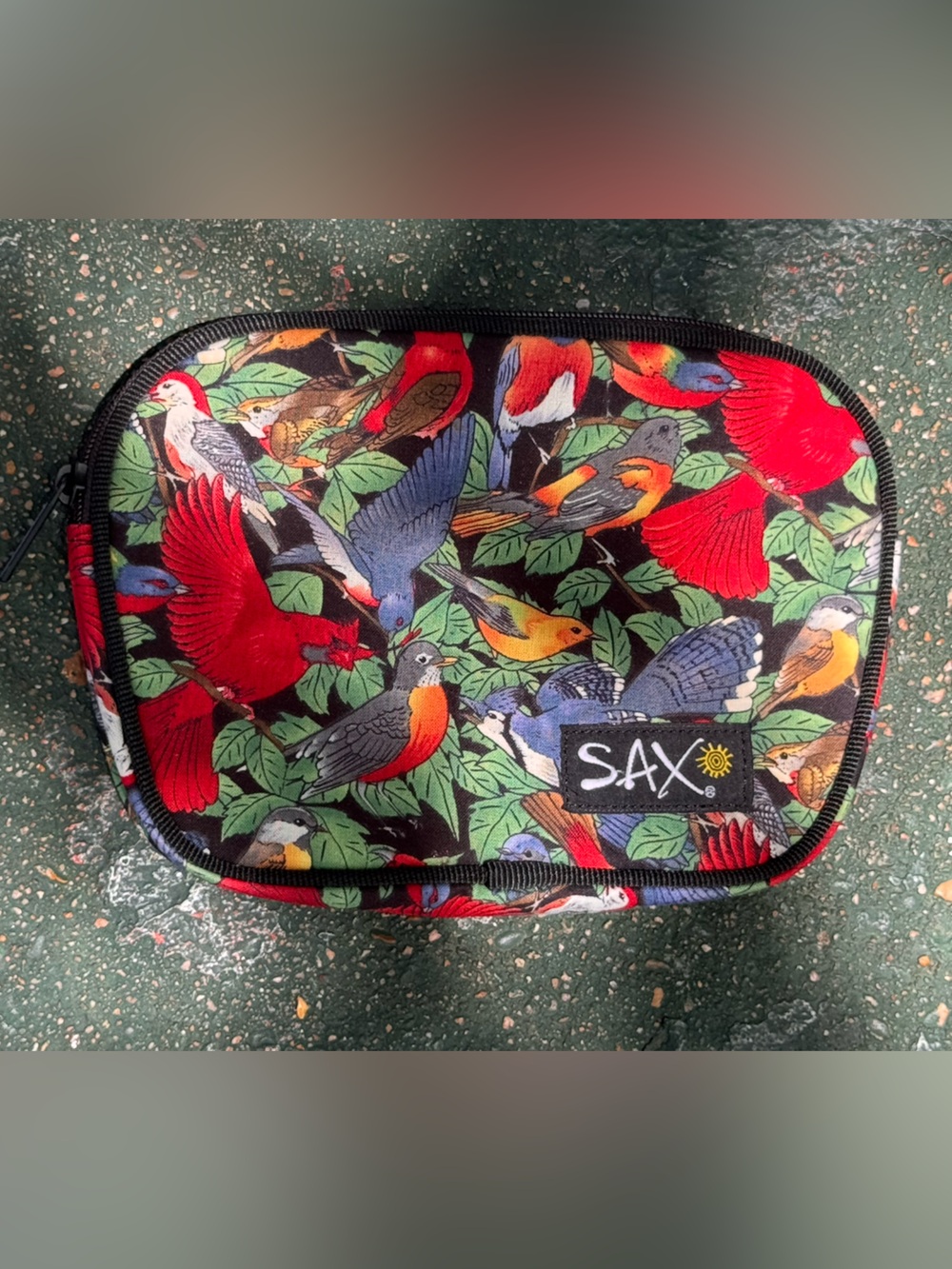SAX Brand Vintage Bird Print Travel Cosmetics / Toiletries Bag